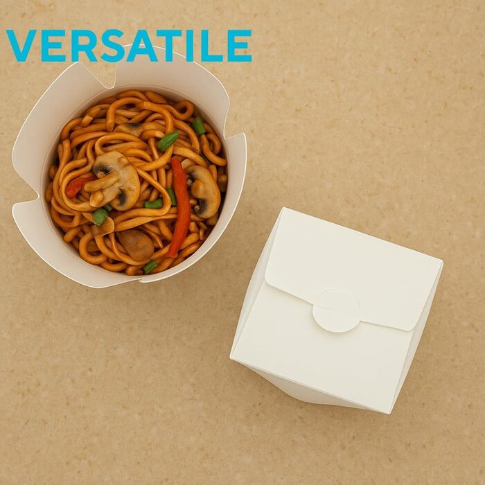 Коробки для локшини Enpack білого кольору, 750 мл/26 унцій, виготовлені з міцного крафт-паперу, 500 штук - Штабелювані, багаторазово закриваються, екологічні азійські коробки для транспортування азійської локшини та інших страв на винос. Білий колір, 26 у