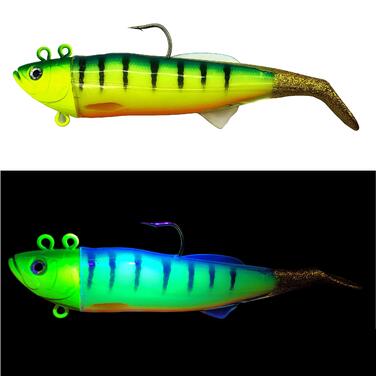 Морська блешня Norway UV Shad - м&39яка пластикова рибка джиг-головка - блешня для тріски - 20 см / 300 г та 26 см / 440 г Fluo Firetiger 3D - 26 см / 420 г