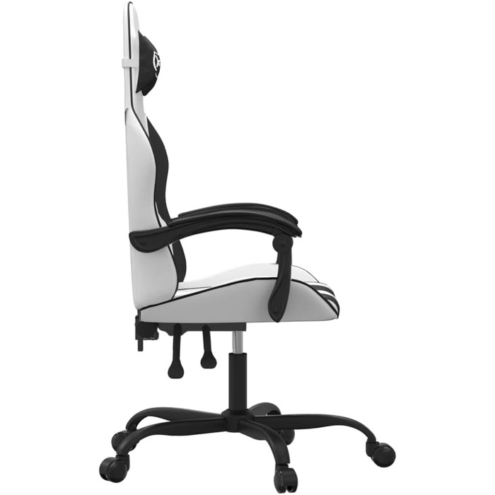 Геймерське крісло, біла та чорна штучна шкіра, з регульованою спинкою та висотою, офісне крісло з поворотом на 360 градусів, коліщатками та міцним металевим каркасом для ергономічного сидіння, 36,5 x 42 см (Ш x Г), білий колір