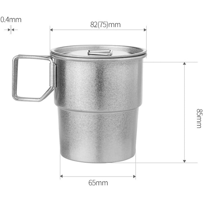 Титанова кемпінгова кружка об&39ємом 300 мл зі складною ручкою, кавова кружка, що штабелюється, для пригод на свіжому повітрі, пікніків, походів, риболовлі, дому та офісу, сіра