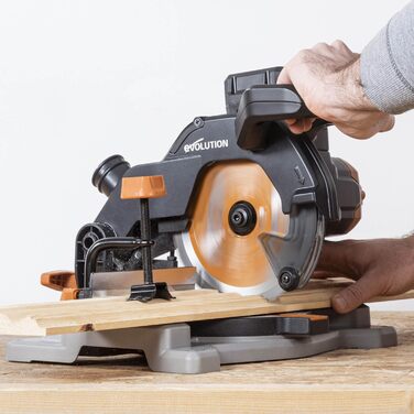 Акумуляторна торцювальна пила Evolution Power Tools R185CMS-Li з багатоцільовим полотном, 850 Вт - 4 Ач акумулятор та зарядний пристрій, пиляльне полотно TCT 185 мм у комплекті, гарантія 3 роки