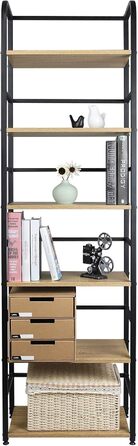 Окремостояча полиця WOLTU, металева полиця, книжкова шафа, полиця для зберігання, полиця для сходів, полиця для ванної кімнати, кухонна полиця, кутова полиця, полиця для сходів, полиця для сходів, висока полиця, 6 полиць, 50x176x30 см, світлий дуб RGB11he