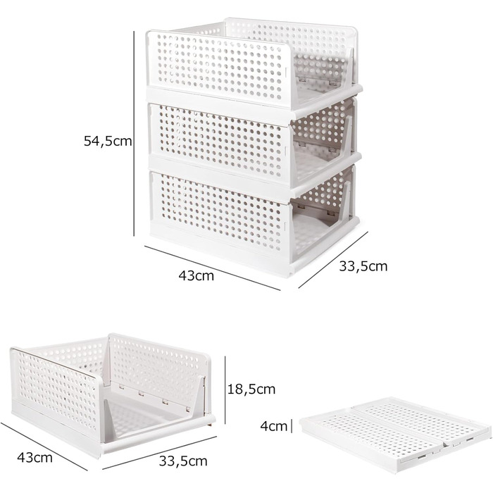 Організатор для шафи з 3 предметів, складна коробка для зберігання, система організації для шухляд, шафок, гардеробів (білий) білий*3