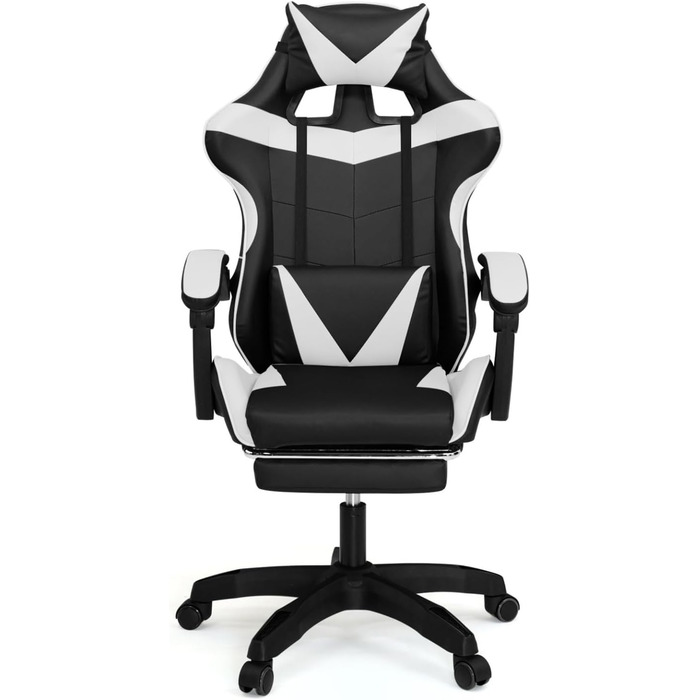 Регульоване ігрове крісло Alex з підніжкою, подушками для голови та попереку, чорно-біле
