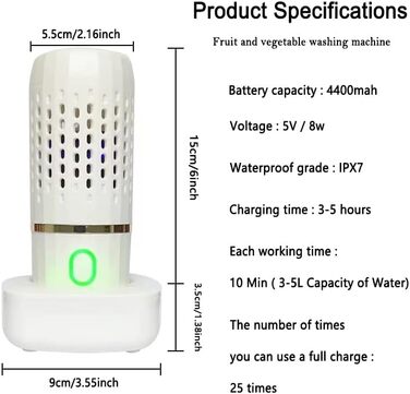 Машина для миття фруктових овочів, акумуляторна машина для чищення овочів та фруктів, портативний побутовий міні-засіб для чищення їжі для м'яса, морепродуктів