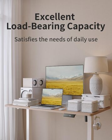 Стіл FEZIBO з регульованою висотою та портами зарядки USB-A та USB-C, 140 x 70 см, Електрично регульований стіл з висотою, Ергономічний стіл для домашнього офісу з можливістю роботи сидячи та стоячи, Стіл для роботи стоячи, Дуб, 140 x 70 см