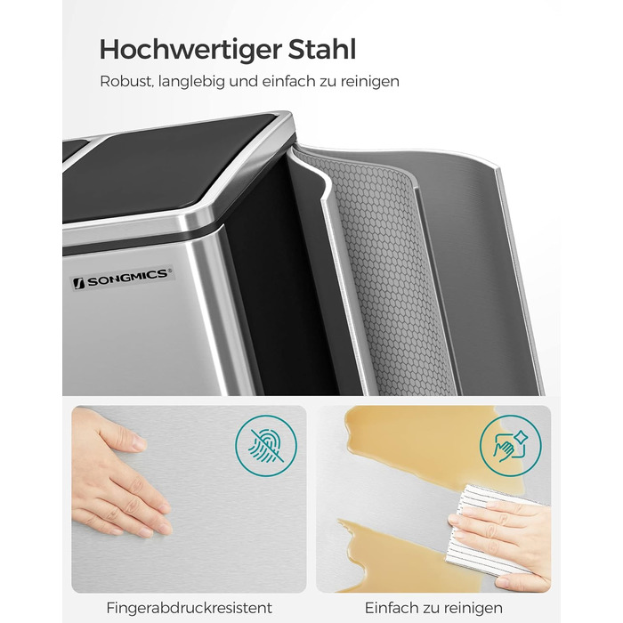 Відро для сміття з 3-ма пакетами, 3 x 18 літрів, з 3-ма відділеннями, кришка з повільним закриттям, з внутрішніми контейнерами та