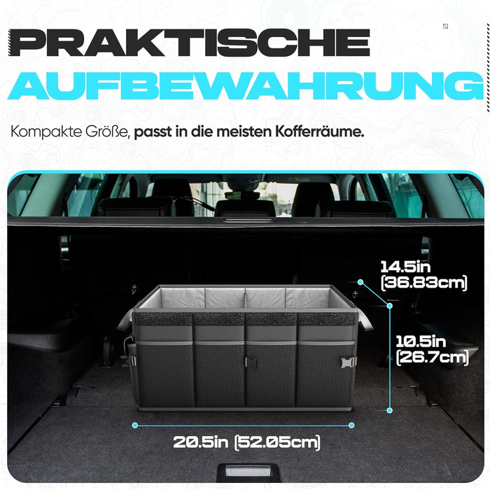 Органайзер для багажника FORTEM, сумка для багажника, складаний автомобільний органайзер з відділеннями, нековзним дном, регульованими ременями фіксації та відкидним кришкою (Чорний) Середній
