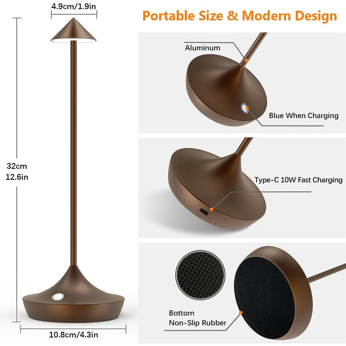 Світлодіодна акумуляторна настільна лампа Акумуляторний набір з 2 шт. , сучасна алюмінієва акумуляторна настільна лампа з можливіс