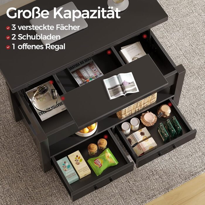 Журнальний столик Rolanstar з регульованою висотою та 2 шухлядами, дерев&39яний стіл для вітальні 100 x 50 см, компактний та простий у складанні для спальні, чорний