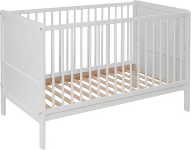 Дитяче ліжко Nelly 120x60 см Дитяче ліжко Біле Букове дерево Регульована висота у 2 напрямках 3 знімні перекладини Сертифіковано EN 716