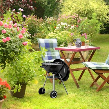 Вугільний гриль-куля, діаметр 44 см, решітка для грилю, гриль-куля з попільником, вугільний гриль на колесах, BBQ, чорний