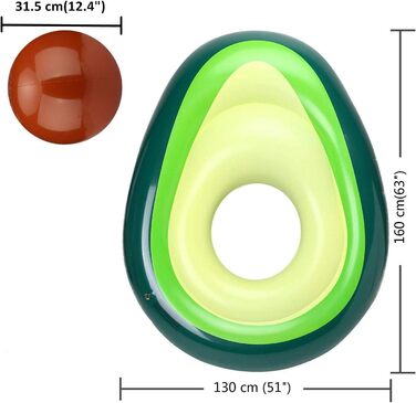Надувний авокадо для дорослих, гігантський водний басейн пліт надувна іграшка поплавок релаксатор поплавок кільце надувний матрац для літніх пляжних вечірок біля басейну (авокадо)
