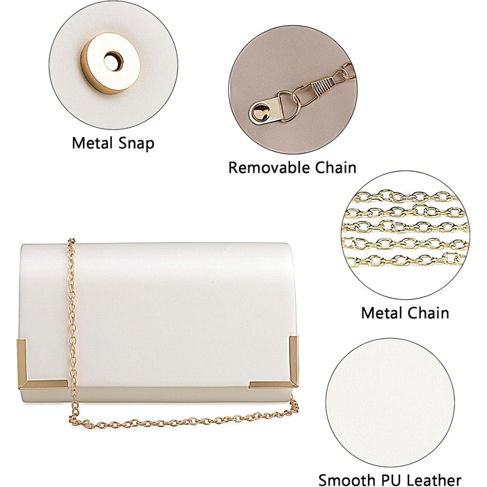 Жіноче вечірнє клатч-сумочка з ланцюжком, м'яка екошкіра, гаманець-сумочка з від'ємним ланцюжком, жіноча сумка на плече, крос-боді для весілля, коктейльної вечірки, біла