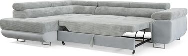 Кутовий диван Маямі з функцією сну та місцем для зберігання, кутовий диван для вітальні, кутовий диван з місцем для зберігання, L-подібний кутовий диван з функцією сну, L-подібний диван (сірий, шезлонг ліворуч), сірий шезлонг ліворуч