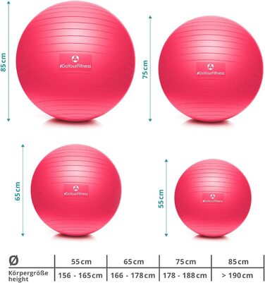 М'яч для вправ з м'ячем М'яч для фітнесу сидячи від 55 см до 85 см Захист від вибуху Тренувальний м'яч, йога, пілатес, тренажерний зал і офіс М'яч для фітнесу та баланс для основних тренувань М'яч для вагітних (55 см (зріст приблизно 156-165 см), червоний