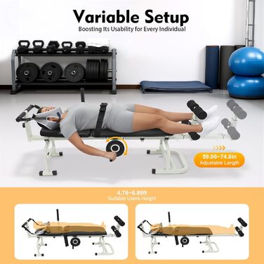 Регульований стіл для розтяжки спини, вантажопідйомність 150 кг, складне шийне та поперекове тягове ліжко з тяговим ременем, максимальна довжина 190 см, багатофункціональне тягове ліжко для спини з колесами, лава для розтяжки