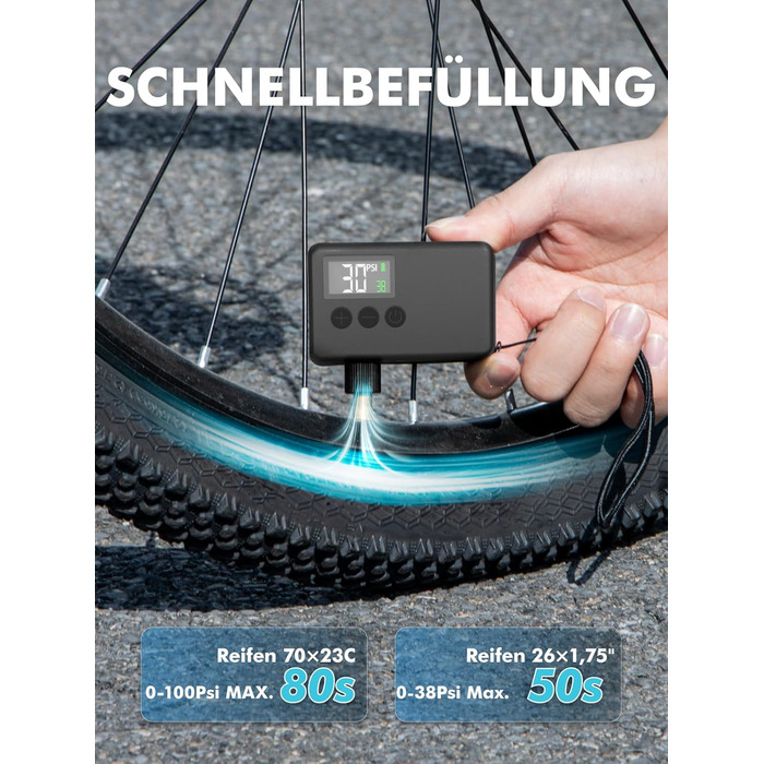 Велосипедний насос GPUTEK, міні-електричний, 71 x 30 x 43 мм, 120 psi, нержавіюча сталь, чорний