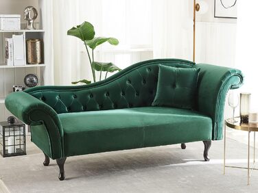 Шезлонг Beliani, оксамит, зелений, стьобаний праворуч, з подушками, стиль Честерфілд, візерунок латте