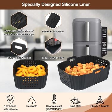 Силіконова форма для фритюрниці BYKITCHEN для фритюрниці Ninja Double Stack XL SL400EU, 2 шт. и Аксесуари для фритюрниці Ninja SL400EU 9.5 л, аксесуари для фритюрниці Ninja Air Fryer Double Stack