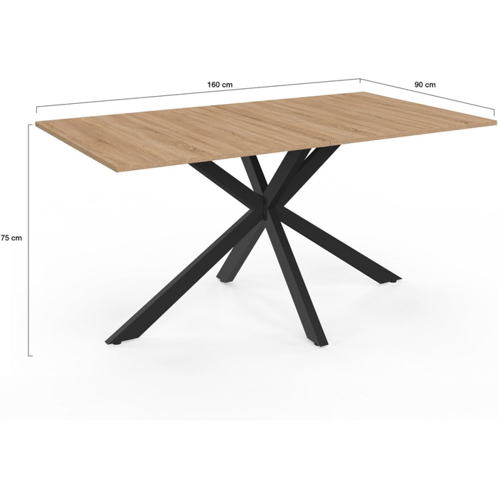 Прямокутний обідній стіл ALIX на 8 осіб, основа-павук, дерево та чорний колір, 160 см