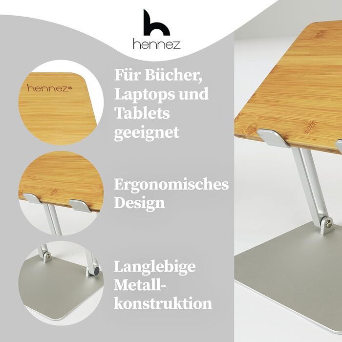 Підставка для ноутбука з дерева HENNEZ, регульована по висоті - для ноутбуків та MacBook - тримач для ноутбука, підставка для столу - ергономічна підставка для ноутбука