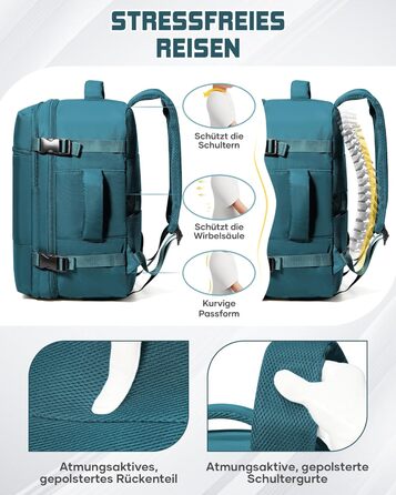 Рюкзак Suradar для ручної поклажі 40x30x20 см для Ryanair, Wizzair, малий рюкзак для ручної поклажі, літак, 24 л, дорожній рюкзак, сумка 40x30x20 см, рюкзак для ручної поклажі під сидінням для ноутбука 15,4 дюйма, колір павиного синього, F-pavion blue 40x