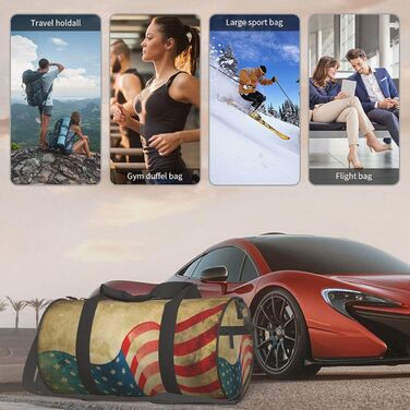 Спортивна сумка, дорожня сумка, вінтажний стиль, з принтом американського прапора, сумка на нічліг, чорна, універсальний розмір, сумка для подорожей