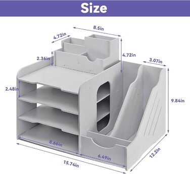 Органайзер для лотка для листів, лотки для паперу формату A4, 4-рівневий лоток для офісних файлів, охайний органайзер для настільних файлів із штабельованим лотком Настільний органайзер для паперу з тримачем для ручки (білий) 4 рівня
