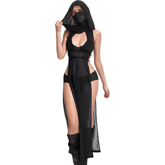 Жіноча сукня Mingnos, прозора, з подвійними високими розрізами, чорна, розмір S