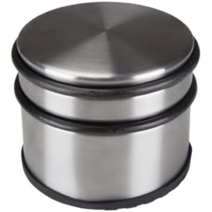 Дверний обмежувач Perel з нержавіючої сталі, без свердління, з нековзною гумовою основою, висотою 75 мм і діаметром 90 мм, для тон