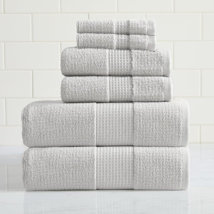 Набір вафельних рушників Aire & Raine з 100 бавовни, 6 предметів світлі вафельні рушники для ванних кімнат, двосторонні до м'якої