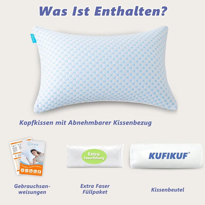 Подушка 40x80 - Подушка з мікрофібри, м&39яка та дихаюча для алергіків, регульована висота, підходить для сну на боці, животі та спині, ергономічна подушка від болю в шиї, 40x80 см, небесно-блакитний, 1