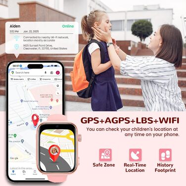 Дитячий смарт-годинник з функцією відеодзвінків та телефону, дитячий годинник з GPS, голосовим чатом, WhatsApp, WiFi, SOS, SMS, шкільним режимом, крокоміром, водонепроникний IP68, будильник, дитячий смарт-годинник для дівчаток/хлопчиків, рожевий