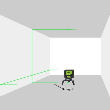 Поперечний лазер Huepar зеленого кольору з 2 лазерними точками, самовирівнювання і функція нахилу DIY з функцією схилу, робоча дальність 15 м, вкл. магнітний тримач і 2 батарейки AA M-9211G