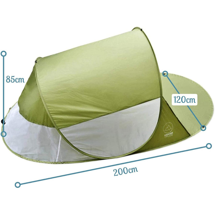 Пляжний намет, що розкладається, вітрозахисний намет на пляжі, блискавично швидкий, самовстановлюваний сонцезахисний намет, автоматичний намет із захистом від ультрафіолету, зелений