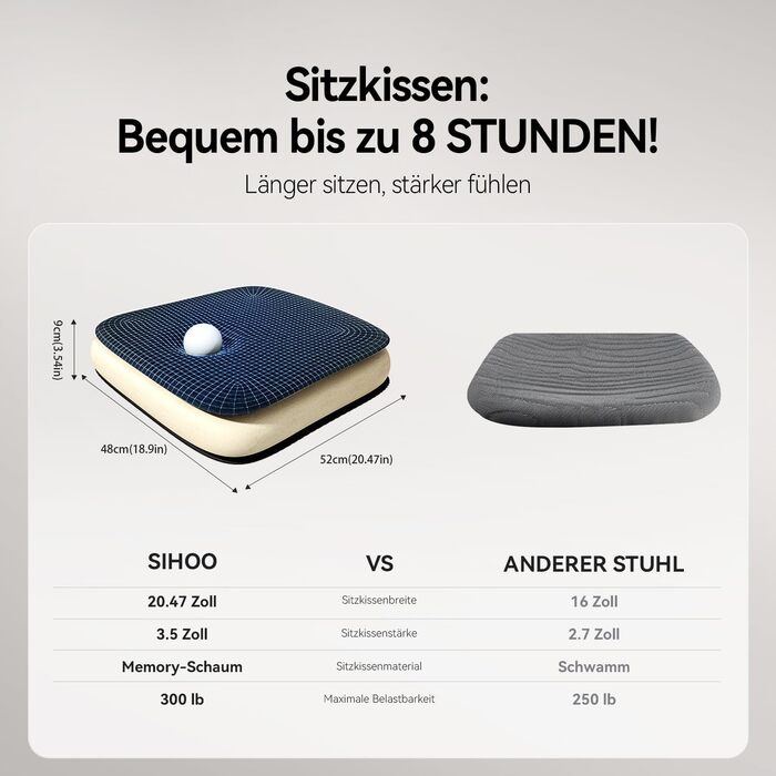 Ергономічне офісне крісло SIHOO M102C, обертове крісло з 3D-підлокітниками, висока спинка, поперекова підтримка (вгору та вниз), регулювання висоти та функція гойдання, чорне