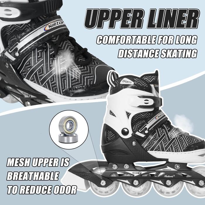 Регульовані роликові ковзани Nattork для хлопчиків-малих з колесами, що світяться - дитячі роликові ковзани для початківців середнього розміру (32-36) чорного кольору