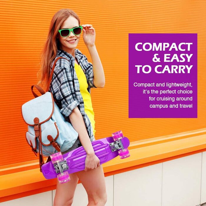 Для дітей, підлітків та дорослих, світлодіодні колеса зі світлодіодним підсвічуванням та універсальним інструментом для початківців, фіолетовий, 22 Mini Cruiser Skateboard