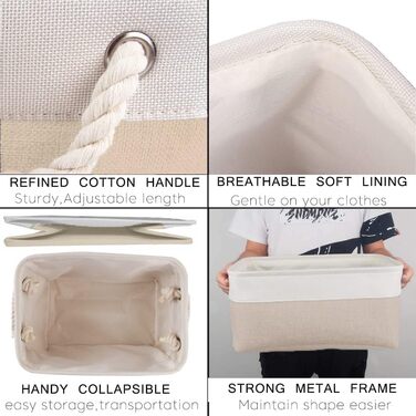 Набір із 4 великих кошиків для зберігання Mangata, тканинні кошики з ручками для шаф, полиць, ванних кімнат, одягу, іграшок, рушників (38x28x24 см, світло-білий хакі) Світло-білий хакі 38x28x24 см