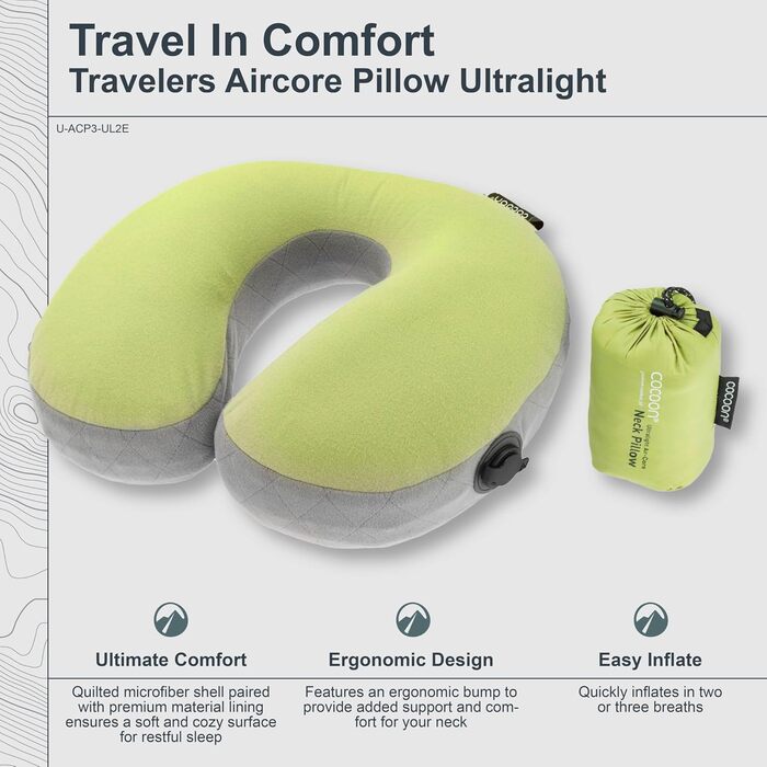 Подушка Cocoon Air Core Ultralight U-подібна підтримка шиї Wasabi