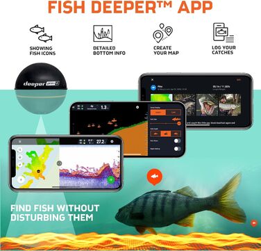 Ехолот для ехолота Deeper Smart Sonar Pro 2 із вимірювачем глибини та GPS-передавачем Риболовля на байдарці, човні або підлідна з безкоштовним додатком