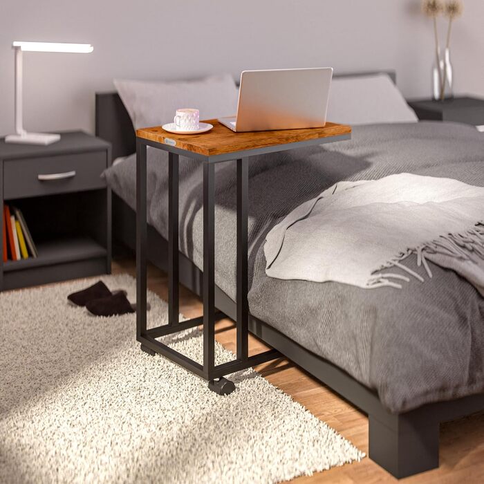 Дерев&39яний журнальний столик Casaria, чорний, вантажопідйомність 40 кг, висота 70 см, 50x35 см, маленький столик на колесах, журнальний столик для ноутбука, С-подібна тумбочка для вітальні, металевий каркас, чорний/коричневий