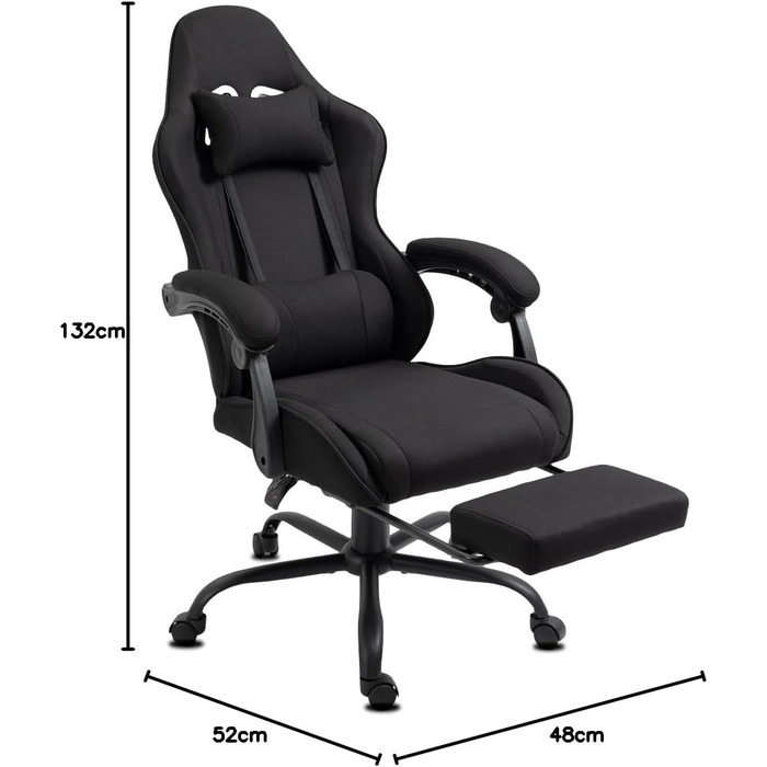 Ігрове офісне крісло Delman з тканини з USB-масажем (2 точки), ергономічне геймерське крісло з підставкою для ніг, регульована спинка до 135, металева основа Серія 02-0040 Чорний