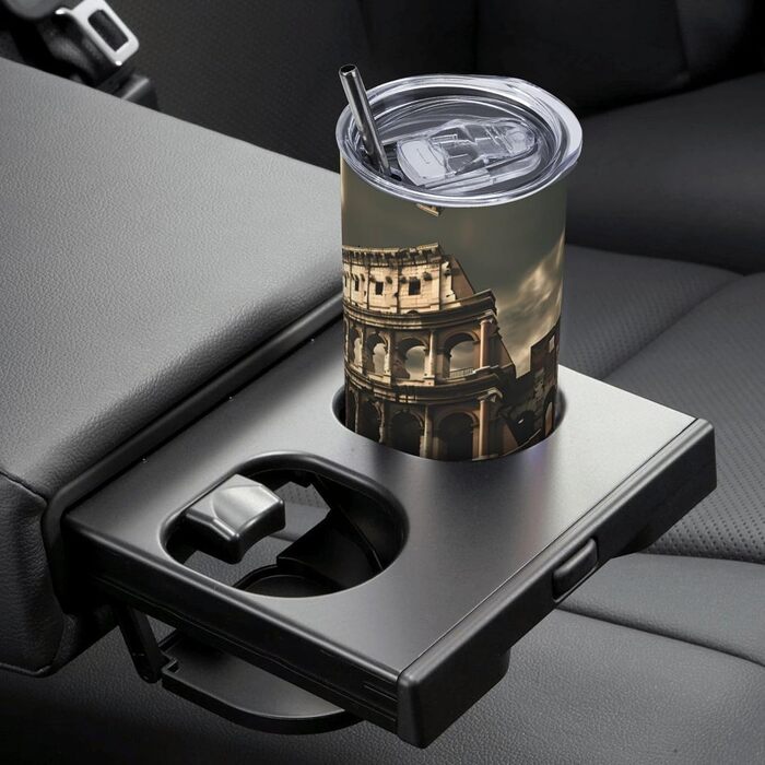 Кухоль з прямою трубочкою, 590 мл, дизайн залишки римського Колізею, друкований, дорожній кухоль, підходить для кемпінгу, офісу та дому