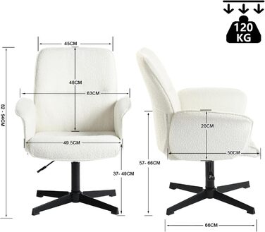 Ігрове крісло, біле, зі спинкою та регульованим по висоті сидінням, для підлітків, ергономічне, поворот на 360, виготовлене з махрової тканини, для спалень, без коліс