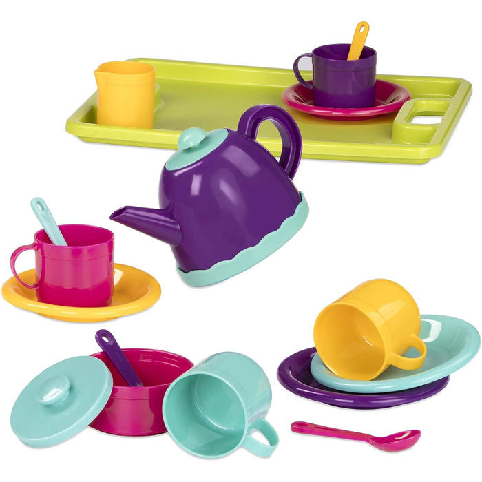 Набір посуду та чайного сервізу Battat, аксесуари для дитячої кухні тарілки, чашки, столові прибори, чайник, підноси - дитячий пос