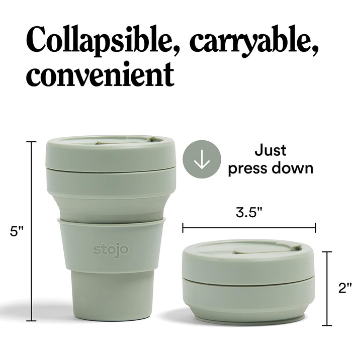 Складана кавова кружка для носіння в дорозі, 355 мл, багаторазова та складна силіконова дорожня кружка з кришкою, портативна, кишеньковий розмір, можна мити в посудомийній машині, колір шавлії, один розмір, сіро-зелений