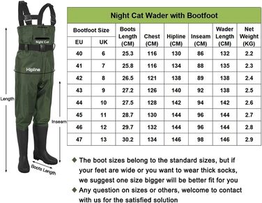 Вейдерси Night Cat для чоловіків та жінок, водонепроникні та дихаючі вейдерси з черевиками, 43W, зелені