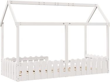 Дитяче ліжко, Ліжко на підлогу із захистом від падіння та рейковою основою, Ліжко-будиночок для хлопчиків та дівчаток, Дерев&39яне ліжко для дитячої кімнати, Біле 80x200 см Масив сосни 80 x 200 см Біле